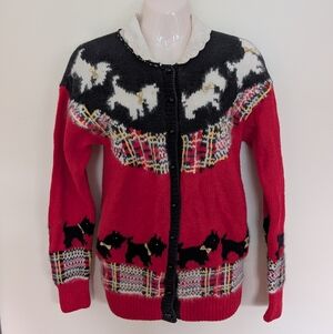 Vintage Handknit Scottish Terrier Dog Knit Cardigan Sweater Small